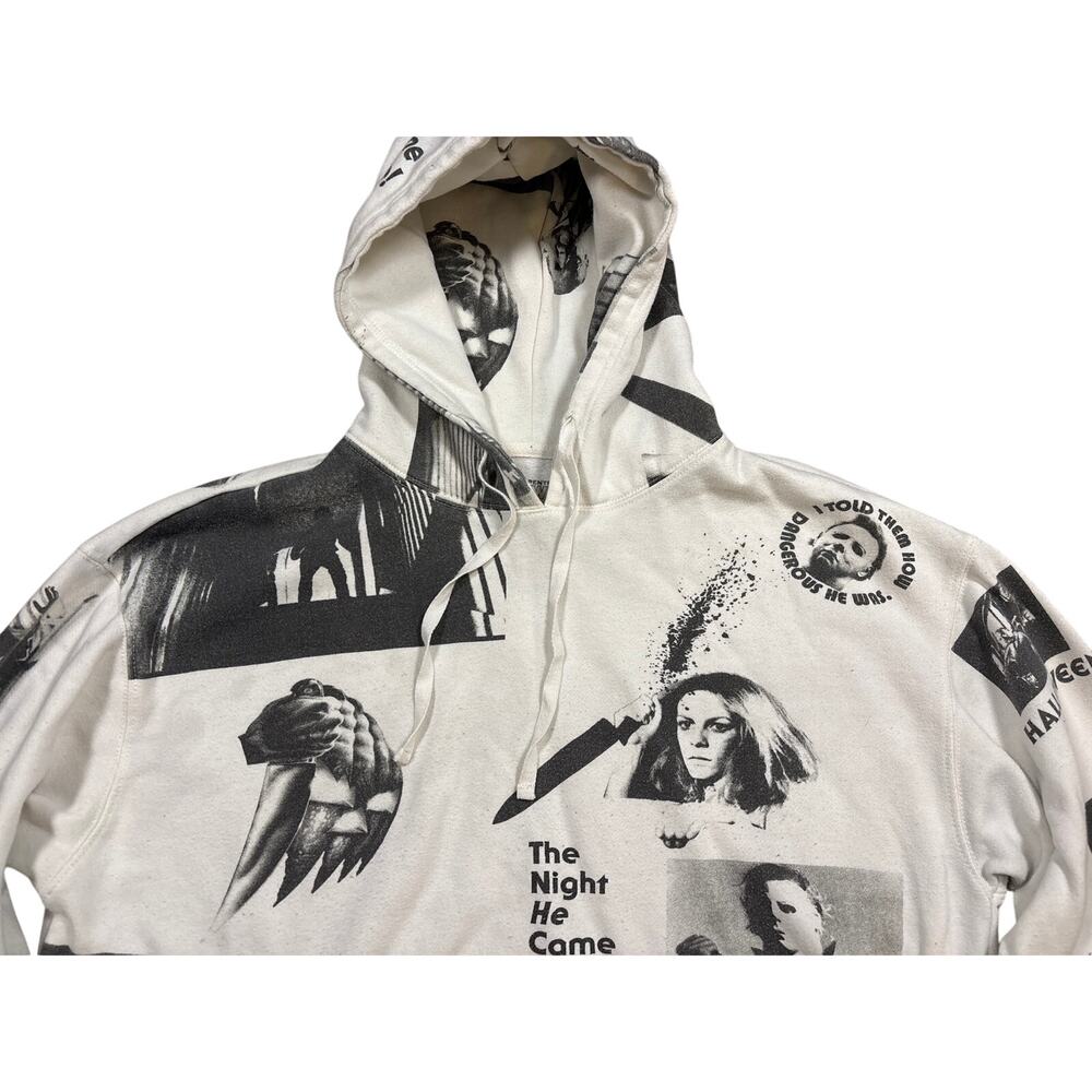 Halloween Michael Myers Hoodie Mens L Cream All Over Print Horror Movie Slasher - Picture 2 of 7